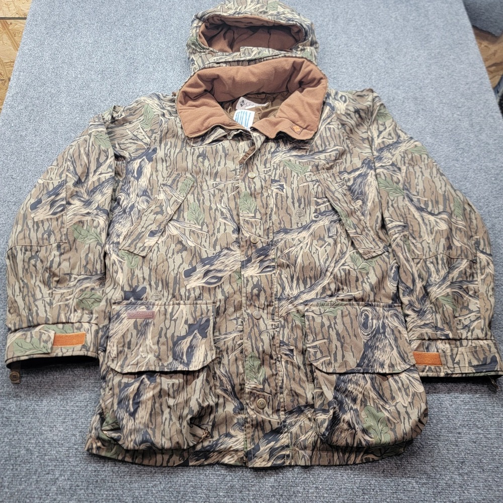 Columbia Omni-Tech Camo Hunting Parka Mens XL Tall Mossy Oak Vintage 80s Jacket